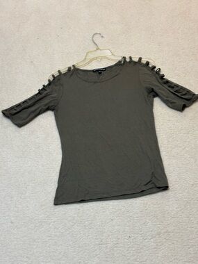 Olive Color Cutout-Sleeve Women's Top